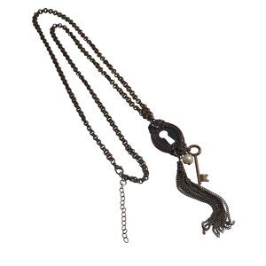 Vintage Keyhole Pendant Necklace Bronze Chain Tassel Pearl Key Charm Mom Gift